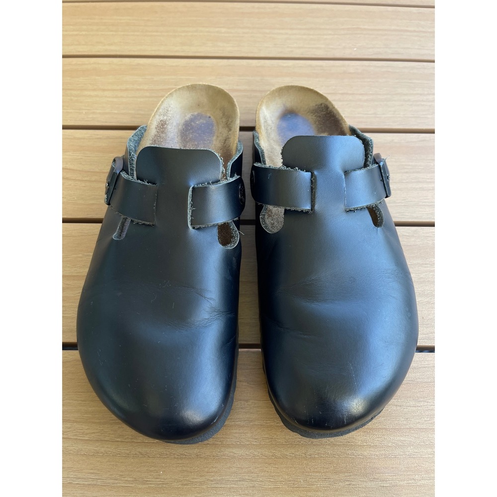 Birkenstock Black Oiled Leather Boston Clogs Shoes Mens 7 Womens 9 EU 40 Regular
